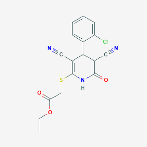 molecular formula C17H14ClN3O3S B2952961 Ethyl {[4-(2-chlorophenyl)-3,5-dicyano-6-oxo-1,4,5,6-tetrahydropyridin-2-yl]sulfanyl}acetate CAS No. 361166-69-0