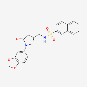 molecular formula C22H20N2O5S B2953022 N-((1-(benzo[d][1,3]dioxol-5-yl)-5-oxopyrrolidin-3-yl)methyl)naphthalene-2-sulfonamide CAS No. 954715-07-2