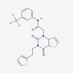 molecular formula C21H16F3N3O3S2 B2953024 2-{2,4-dioxo-3-[2-(thiophen-2-yl)ethyl]-1H,2H,3H,4H-thieno[3,2-d]pyrimidin-1-yl}-N-[3-(trifluoromethyl)phenyl]acetamide CAS No. 1260929-43-8