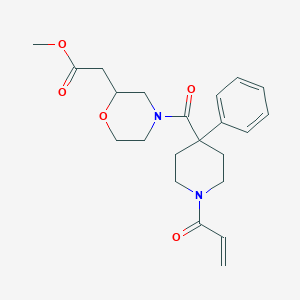 molecular formula C22H28N2O5 B2953033 Methyl 2-[4-(4-phenyl-1-prop-2-enoylpiperidine-4-carbonyl)morpholin-2-yl]acetate CAS No. 2361896-58-2