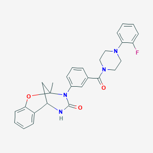 molecular formula C28H27FN4O3 B2953063 10-{3-[4-(2-fluorophenyl)piperazine-1-carbonyl]phenyl}-9-methyl-8-oxa-10,12-diazatricyclo[7.3.1.0^{2,7}]trideca-2,4,6-trien-11-one CAS No. 901264-78-6