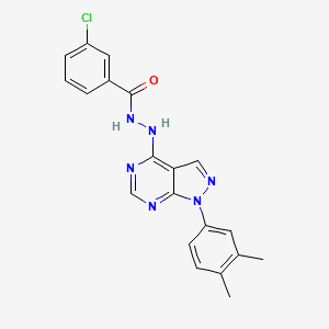 molecular formula C20H17ClN6O B2953066 3-氯-N'-(1-(3,4-二甲基苯基)-1H-吡唑并[3,4-d]嘧啶-4-基)苯甲酰肼 CAS No. 881073-75-2