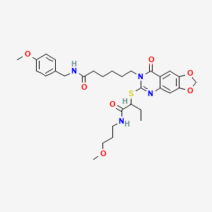 molecular formula C31H40N4O7S B2953089 N-[(4-methoxyphenyl)methyl]-6-[6-({1-[(3-methoxypropyl)carbamoyl]propyl}sulfanyl)-8-oxo-2H,7H,8H-[1,3]dioxolo[4,5-g]quinazolin-7-yl]hexanamide CAS No. 688061-04-3