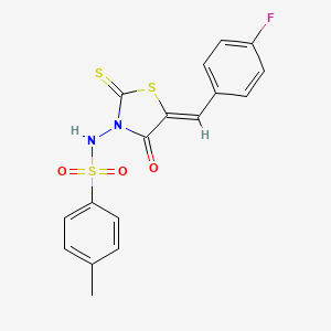 molecular formula C17H13FN2O3S3 B2953127 N-[(5Z)-5-[(4-fluorophenyl)methylidene]-4-oxo-2-sulfanylidene-1,3-thiazolidin-3-yl]-4-methylbenzenesulfonamide CAS No. 301222-93-5
