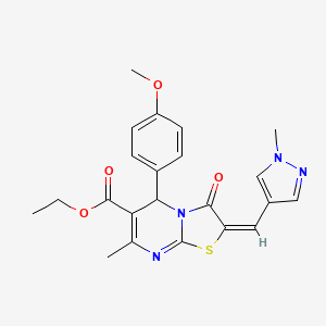 (E)-ethyl 5-(4-methoxyphenyl)-7-methyl-2-((1-methyl-1H-pyrazol-4-yl)methylene)-3-oxo-3,5-dihydro-2H-thiazolo[3,2-a]pyrimidine-6-carboxylate