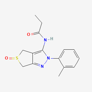 molecular formula C15H17N3O2S B2953136 N-[2-(2-methylphenyl)-5-oxo-2H,4H,6H-5lambda4-thieno[3,4-c]pyrazol-3-yl]propanamide CAS No. 1007193-38-5
