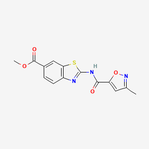 molecular formula C14H11N3O4S B2953167 methyl 2-(3-methyl-1,2-oxazole-5-amido)-1,3-benzothiazole-6-carboxylate CAS No. 946319-08-0