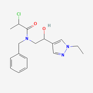 molecular formula C17H22ClN3O2 B2953188 N-Benzyl-2-chloro-N-[2-(1-ethylpyrazol-4-yl)-2-hydroxyethyl]propanamide CAS No. 2411302-06-0