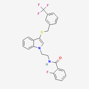 molecular formula C25H20F4N2OS B2953226 2-fluoro-N-{2-[3-({[3-(trifluoromethyl)phenyl]methyl}sulfanyl)-1H-indol-1-yl]ethyl}benzamide CAS No. 532972-85-3