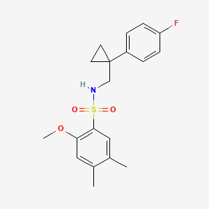 molecular formula C19H22FNO3S B2953258 N-((1-(4-fluorophenyl)cyclopropyl)methyl)-2-methoxy-4,5-dimethylbenzenesulfonamide CAS No. 1049358-21-5