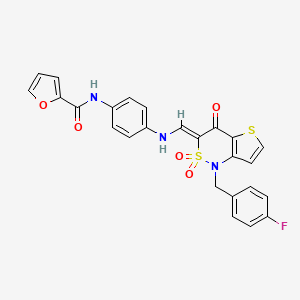 molecular formula C25H18FN3O5S2 B2953277 (Z)-N-(4-(((1-(4-fluorobenzyl)-2,2-dioxido-4-oxo-1H-thieno[3,2-c][1,2]thiazin-3(4H)-ylidene)methyl)amino)phenyl)furan-2-carboxamide CAS No. 894684-52-7