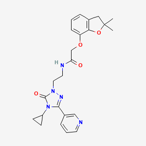 molecular formula C24H27N5O4 B2953318 N-(2-(4-cyclopropyl-5-oxo-3-(pyridin-3-yl)-4,5-dihydro-1H-1,2,4-triazol-1-yl)ethyl)-2-((2,2-dimethyl-2,3-dihydrobenzofuran-7-yl)oxy)acetamide CAS No. 1795086-56-4