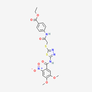 Ethyl 4-(2-((5-(4,5-dimethoxy-2-nitrobenzamido)-1,3,4-thiadiazol-2-yl)thio)acetamido)benzoate