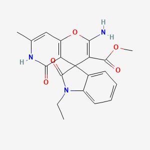molecular formula C20H19N3O5 B2953338 Methyl 2'-amino-1-ethyl-7'-methyl-2,5'-dioxo-1,2,5',6'-tetrahydrospiro[indole-3,4'-pyrano[3,2-c]pyridine]-3'-carboxylate CAS No. 879623-90-2