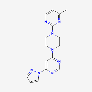 molecular formula C16H18N8 B2953359 4-[4-(4-methylpyrimidin-2-yl)piperazin-1-yl]-6-(1H-pyrazol-1-yl)pyrimidine CAS No. 2415465-27-7
