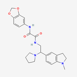 molecular formula C24H28N4O4 B2953377 N1-(benzo[d][1,3]dioxol-5-yl)-N2-(2-(1-methylindolin-5-yl)-2-(pyrrolidin-1-yl)ethyl)oxalamide CAS No. 921923-62-8