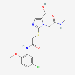 molecular formula C16H19ClN4O4S B2953384 N-(5-chloro-2-methoxyphenyl)-2-{[5-(hydroxymethyl)-1-[(methylcarbamoyl)methyl]-1H-imidazol-2-yl]sulfanyl}acetamide CAS No. 923174-29-2
