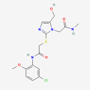 molecular formula C16H19ClN4O4S B2953384 2-[2-({2-[(5-chloro-2-methoxyphenyl)amino]-2-oxoethyl}thio)-5-(hydroxymethyl)-1H-imidazol-1-yl]-N-methylacetamide CAS No. 923174-29-2
