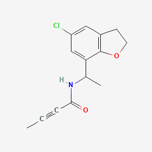 molecular formula C14H14ClNO2 B2953391 N-[1-(5-Chloro-2,3-dihydro-1-benzofuran-7-yl)ethyl]but-2-ynamide CAS No. 2411294-38-5