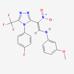 molecular formula C18H13F4N5O3 B2953398 N-[(Z)-2-[4-(4-fluorophenyl)-5-(trifluoromethyl)-1,2,4-triazol-3-yl]-2-nitroethenyl]-3-methoxyaniline CAS No. 400079-90-5