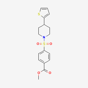 molecular formula C17H19NO4S2 B2953430 Methyl 4-((4-(thiophen-2-yl)piperidin-1-yl)sulfonyl)benzoate CAS No. 1396887-39-0
