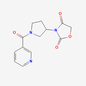 molecular formula C13H13N3O4 B2953448 3-[1-(pyridine-3-carbonyl)pyrrolidin-3-yl]-1,3-oxazolidine-2,4-dione CAS No. 2034383-08-7