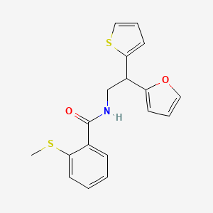 molecular formula C18H17NO2S2 B2953452 N-[2-(furan-2-yl)-2-(thiophen-2-yl)ethyl]-2-(methylsulfanyl)benzamide CAS No. 2097933-83-8