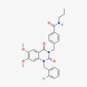 molecular formula C28H28ClN3O5 B2953458 4-((1-(2-chlorobenzyl)-6,7-dimethoxy-2,4-dioxo-1,2-dihydroquinazolin-3(4H)-yl)methyl)-N-propylbenzamide CAS No. 1189497-85-5