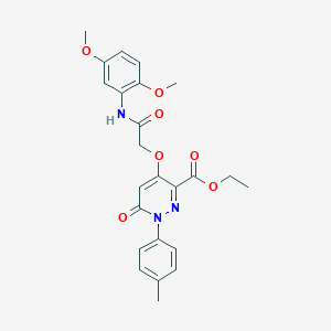 molecular formula C24H25N3O7 B2953472 Ethyl 4-(2-((2,5-dimethoxyphenyl)amino)-2-oxoethoxy)-6-oxo-1-(p-tolyl)-1,6-dihydropyridazine-3-carboxylate CAS No. 899943-01-2