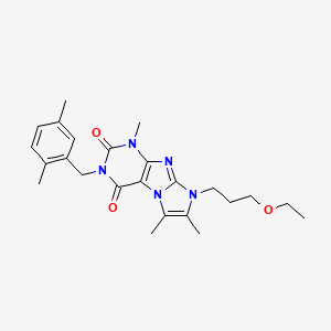 molecular formula C24H31N5O3 B2953501 2-[(2,5-Dimethylphenyl)methyl]-6-(3-ethoxypropyl)-4,7,8-trimethylpurino[7,8-a]imidazole-1,3-dione CAS No. 878422-77-6