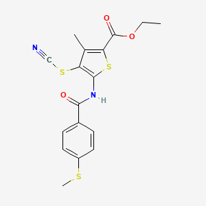 molecular formula C17H16N2O3S3 B2953590 Ethyl 3-methyl-5-(4-(methylthio)benzamido)-4-thiocyanatothiophene-2-carboxylate CAS No. 896354-39-5