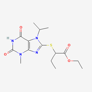molecular formula C15H22N4O4S B2953676 ethyl 2-{[3-methyl-2,6-dioxo-7-(propan-2-yl)-2,3,6,7-tetrahydro-1H-purin-8-yl]sulfanyl}butanoate CAS No. 327167-71-5