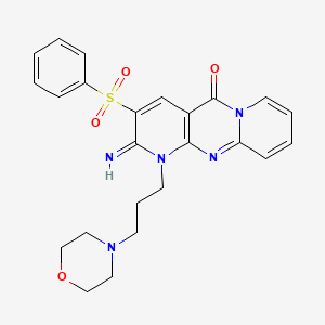 molecular formula C24H25N5O4S B2953744 5-(benzenesulfonyl)-6-imino-7-(3-morpholin-4-ylpropyl)-1,7,9-triazatricyclo[8.4.0.03,8]tetradeca-3(8),4,9,11,13-pentaen-2-one CAS No. 606951-63-7