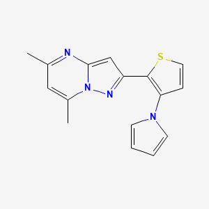 molecular formula C16H14N4S B2953802 5,7-dimethyl-2-[3-(1H-pyrrol-1-yl)-2-thienyl]pyrazolo[1,5-a]pyrimidine CAS No. 477888-82-7