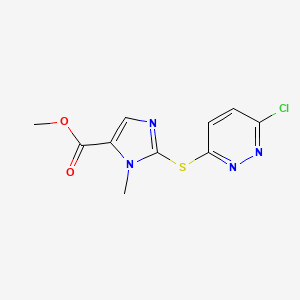 molecular formula C10H9ClN4O2S B2953805 Methyl 2-((6-chloro-3-pyridazinyl)sulfanyl)-1-methyl-1H-imidazole-5-carboxylate CAS No. 338793-45-6