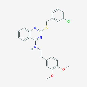 molecular formula C25H24ClN3O2S B2953828 2-{[(3-chlorophenyl)methyl]sulfanyl}-N-[2-(3,4-dimethoxyphenyl)ethyl]quinazolin-4-amine CAS No. 422533-73-1