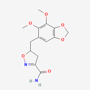 molecular formula C14H16N2O6 B2953841 5-((6,7-Dimethoxybenzo[d][1,3]dioxol-5-yl)methyl)-4,5-dihydroisoxazole-3-carboxamide CAS No. 924871-24-9