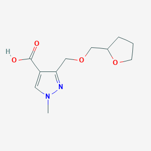 molecular formula C11H16N2O4 B2953873 1-methyl-3-{[(oxolan-2-yl)methoxy]methyl}-1H-pyrazole-4-carboxylic acid CAS No. 1975118-38-7