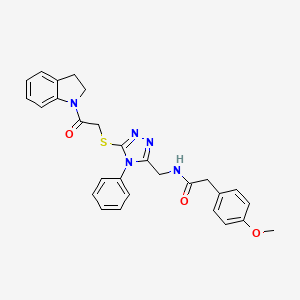 molecular formula C28H27N5O3S B2953880 N-((5-((2-(indolin-1-yl)-2-oxoethyl)thio)-4-phenyl-4H-1,2,4-triazol-3-yl)methyl)-2-(4-methoxyphenyl)acetamide CAS No. 392680-01-2