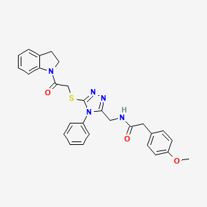 N-[[5-[2-(2,3-dihydroindol-1-yl)-2-oxoethyl]sulfanyl-4-phenyl-1,2,4-triazol-3-yl]methyl]-2-(4-methoxyphenyl)acetamide