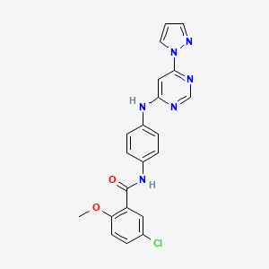 molecular formula C21H17ClN6O2 B2953883 5-chloro-2-methoxy-N-(4-{[6-(1H-pyrazol-1-yl)pyrimidin-4-yl]amino}phenyl)benzamide CAS No. 1172913-73-3