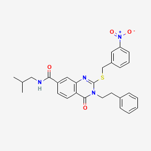 molecular formula C28H28N4O4S B2953892 N-isobutyl-2-((3-nitrobenzyl)thio)-4-oxo-3-phenethyl-3,4-dihydroquinazoline-7-carboxamide CAS No. 1115485-91-0