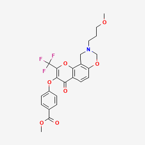 molecular formula C24H22F3NO7 B2953913 Methyl 4-((9-(3-methoxypropyl)-4-oxo-2-(trifluoromethyl)-4,8,9,10-tetrahydrochromeno[8,7-e][1,3]oxazin-3-yl)oxy)benzoate CAS No. 951973-18-5