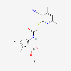 molecular formula C19H21N3O3S2 B2953919 Ethyl 2-(2-((3-cyano-4,6-dimethylpyridin-2-yl)thio)acetamido)-4,5-dimethylthiophene-3-carboxylate CAS No. 332949-74-3