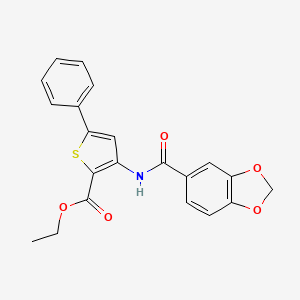 molecular formula C21H17NO5S B2953948 ethyl 3-(2H-1,3-benzodioxole-5-amido)-5-phenylthiophene-2-carboxylate CAS No. 922031-96-7