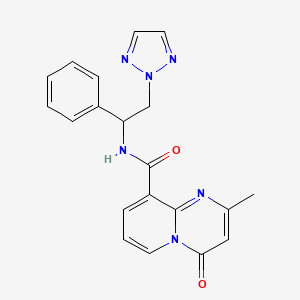 molecular formula C20H18N6O2 B2953998 2-methyl-4-oxo-N-[1-phenyl-2-(2H-1,2,3-triazol-2-yl)ethyl]-4H-pyrido[1,2-a]pyrimidine-9-carboxamide CAS No. 2194844-45-4