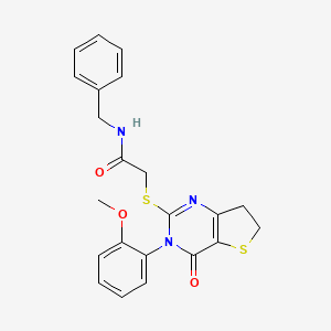 molecular formula C22H21N3O3S2 B2954008 N-benzyl-2-{[3-(2-methoxyphenyl)-4-oxo-3H,4H,6H,7H-thieno[3,2-d]pyrimidin-2-yl]sulfanyl}acetamide CAS No. 686772-24-7