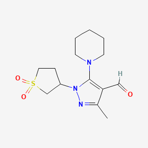 molecular formula C14H21N3O3S B2954076 1-(1,1-Dioxo-1lambda6-thiolan-3-yl)-3-methyl-5-(piperidin-1-yl)-1H-pyrazole-4-carbaldehyde CAS No. 956794-42-6