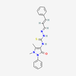 molecular formula C21H21N5OS B2954079 (E)-N-(1,5-dimethyl-3-oxo-2-phenyl-2,3-dihydro-1H-pyrazol-4-yl)-2-((E)-3-phenylallylidene)hydrazinecarbothioamide CAS No. 249516-40-3