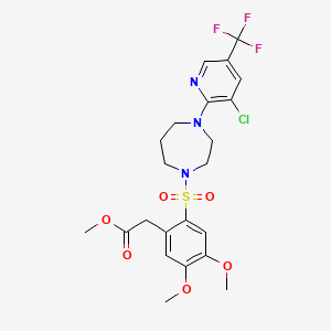 molecular formula C22H25ClF3N3O6S B2954084 Methyl 2-(2-((4-(3-chloro-5-(trifluoromethyl)(2-pyridyl))(1,4-diazaperhydroepinyl))sulfonyl)-4,5-dimethoxyphenyl)acetate CAS No. 1023505-87-4
